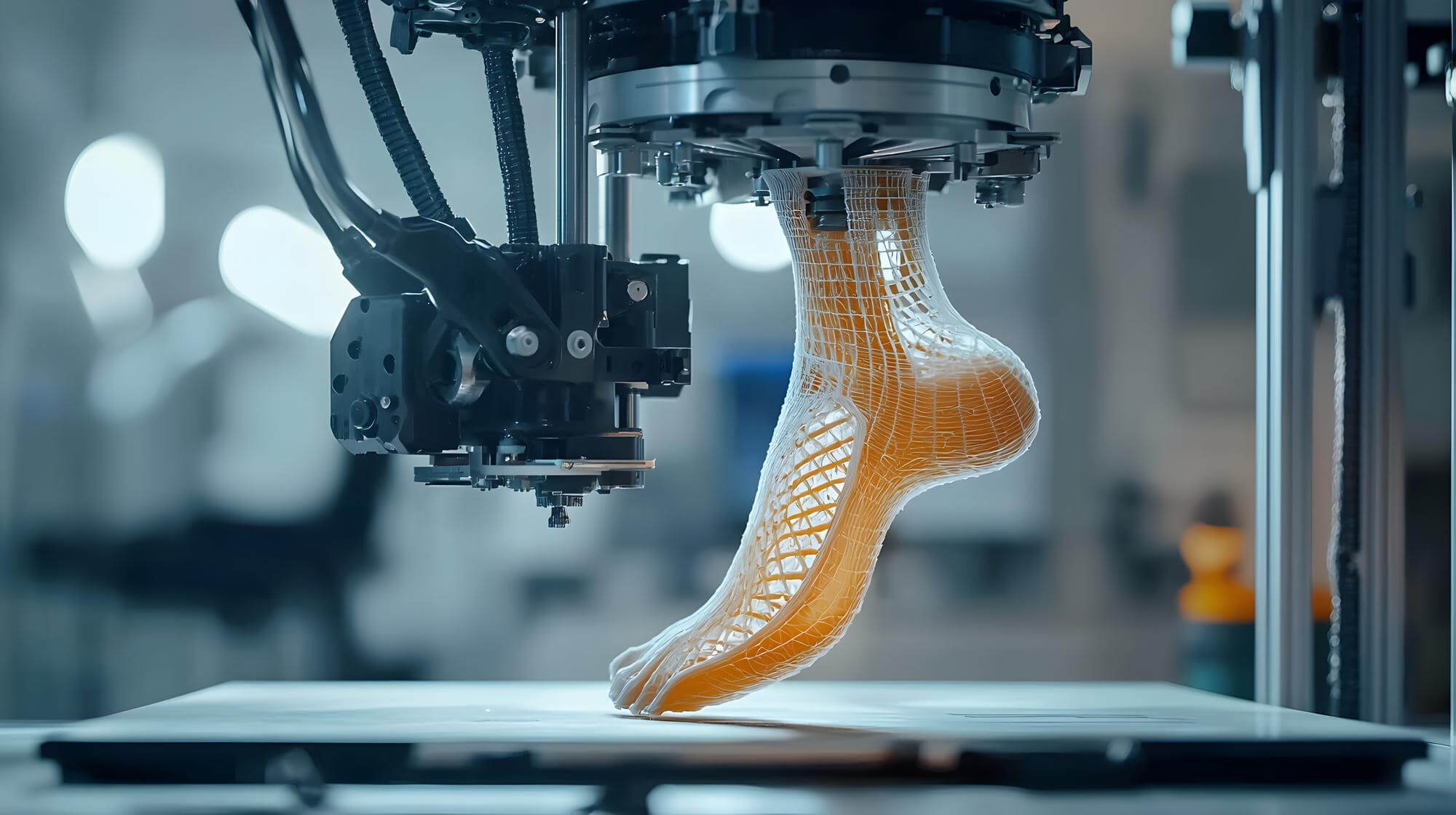3D printer producing a custom prosthetic foot